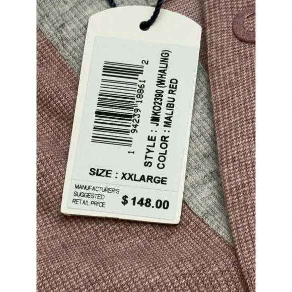 NWT Johnnie-O Whaling Snap Henley Malibu Red Salmon Cotton Blend Pullover 2XL